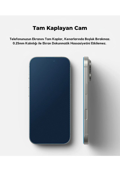 iPhone 16 Pro Tam Kaplayan Hayalet Parmak İzi Bırakmayan Safir Ekran Koruyucu Cam