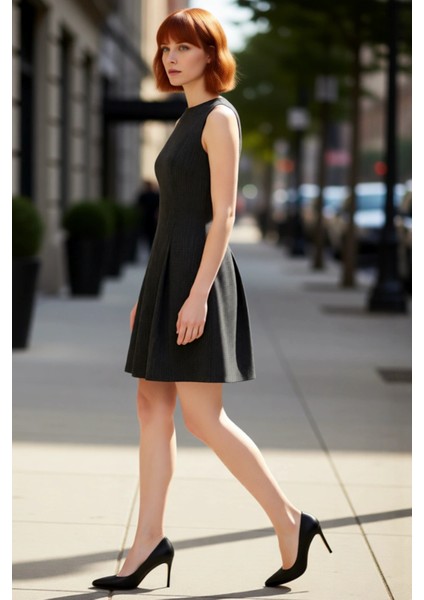 Kadın Skater Kalıp Kolsuz Kısa Mini Dokuma Elbise Bisiklet Yaka Casual Günlük Kullanım Için Ideal