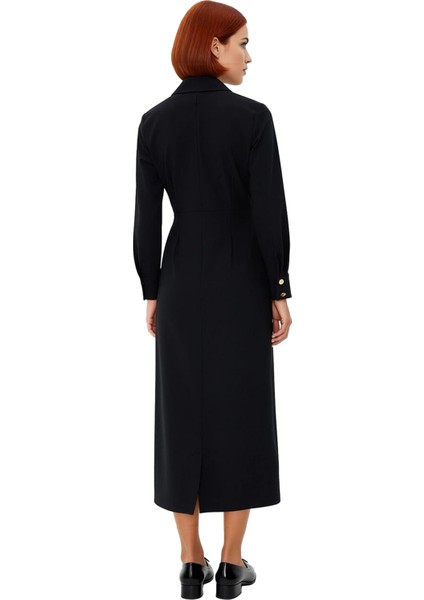 Kadın Kruvaze Ceket Yaka Maxi Boy Standart Kol Dokuma Elbise Şık Ofis ve Günlük Kullanım Için fırsatları