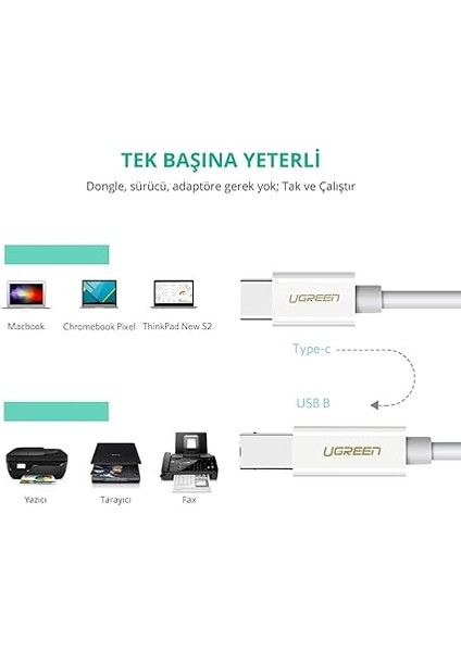 Type-C USB B Yazıcı Kablosu, 1.5 Metre, Beyaz modelleri