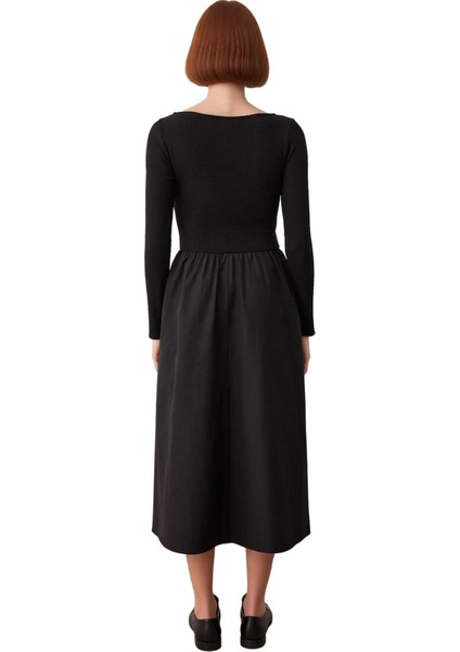 Kadın Skater Kalıp Uzun Kollu Kayık Yaka Maxi Boy Örme Dokuma Kışlık Elbise Günlük Şıklık Için fırsatları