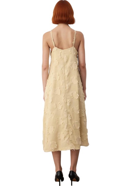 Kadınlar Icin A Line Kesim Ince Askılı Midi Boy Havuz Yaka Flamlı Dokuma Yazlık Elbise Gunluk Siklik fırsatları