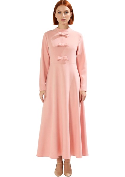 Kadın Maxi Boy Dokuma Düz Desen Kurdele Detaylı Skater Siluet Standart Kol Şık Elbise Kaliteli modelleri