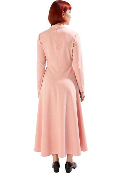 Kadın Maxi Boy Dokuma Düz Desen Kurdele Detaylı Skater Siluet Standart Kol Şık Elbise Kaliteli fırsatları