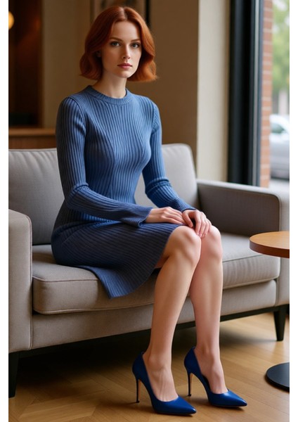 Kadınlar Için Kışlık Gri A Line Kesim Fitilli Triko Mini Elbise Bisiklet Yaka Uzun Kollu Şıklık fiyatları