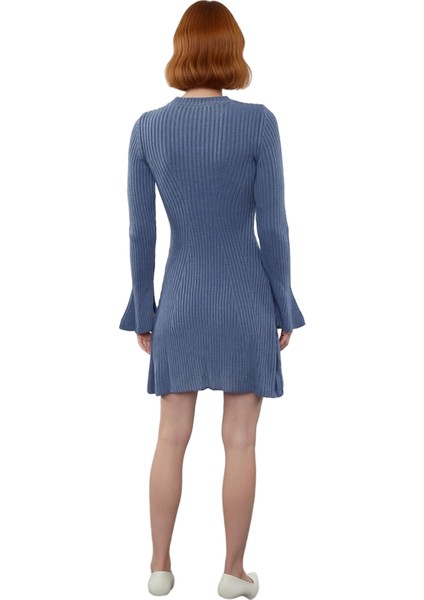 Kadınlar Için Kışlık Gri A Line Kesim Fitilli Triko Mini Elbise Bisiklet Yaka Uzun Kollu Şıklık fırsatları