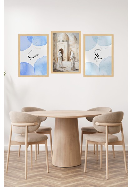 🕌 "sevgi, Selam ve Gelenek" Temalı 3'lü Dekoratif Tablo Seti – Islami Estetikle Buluşma 🌟 CRVS1219 13 x 17 fiyatları