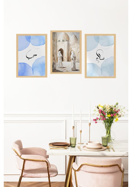 🕌 "sevgi, Selam ve Gelenek" Temalı 3'lü Dekoratif Tablo Seti – Islami Estetikle Buluşma 🌟 CRVS1219 13 x 17 fırsatları