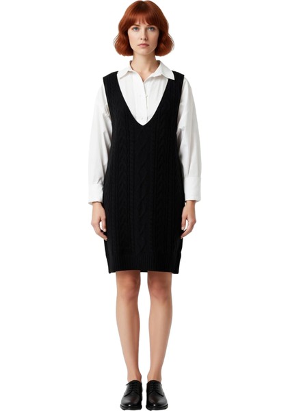 Kadın Antrasit Saç Örgü V Yaka Kolsuz Triko Jile Elbise Ilkbahar Sonbahar Günlük Şıklık Kaliteli modelleri