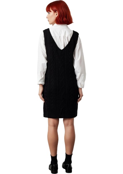 Kadın Antrasit Saç Örgü V Yaka Kolsuz Triko Jile Elbise Ilkbahar Sonbahar Günlük Şıklık Kaliteli fırsatları