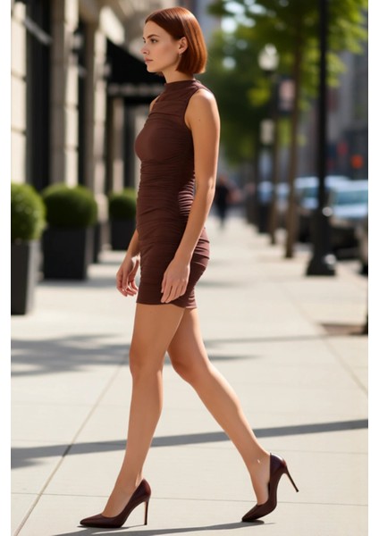 Kadın Bodycon Kolsuz Dik Yaka Örme Mini Elbise Şık Gece Kokteyl Davetleri Için Ideal Seçim