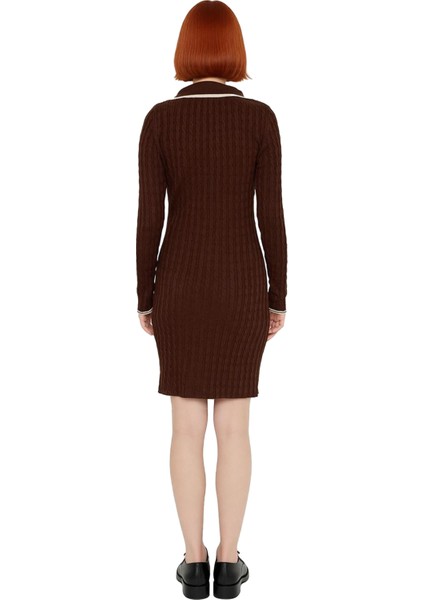 Kadın Kahverengi Akrilik Polo Yaka Bodycon Triko Mini Elbise Rahat Kış Günleri Için Şık Seçim fırsatları