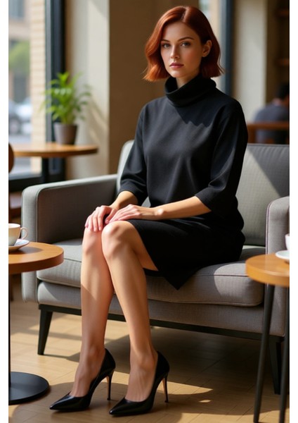 Kadın Balıkçı Yaka Shift Kalıp Düşük Kol Truvakar Boy Mini Örme Elbise Kış Günlük Kombinler Için Şık fiyatları