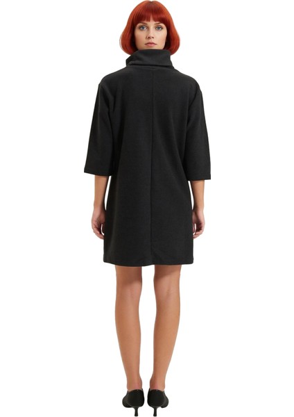 Kadın Balıkçı Yaka Shift Kalıp Düşük Kol Truvakar Boy Mini Örme Elbise Kış Günlük Kombinler Için Şık fırsatları