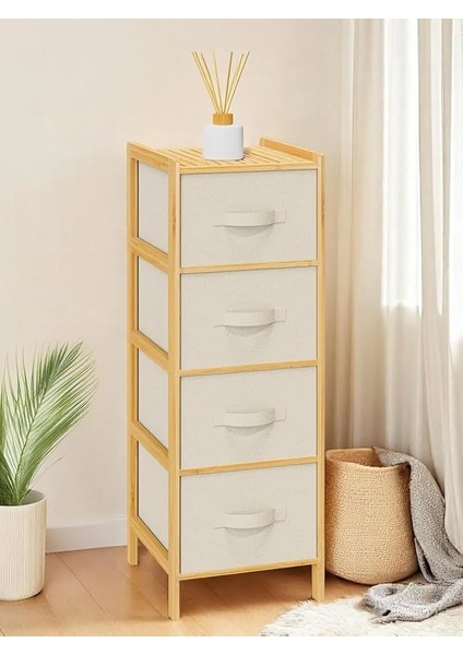 Bambu 4 Çekmeceli Dolap Organizer Çok Amaçlı Düzenleyici Şifonyer DB-0014