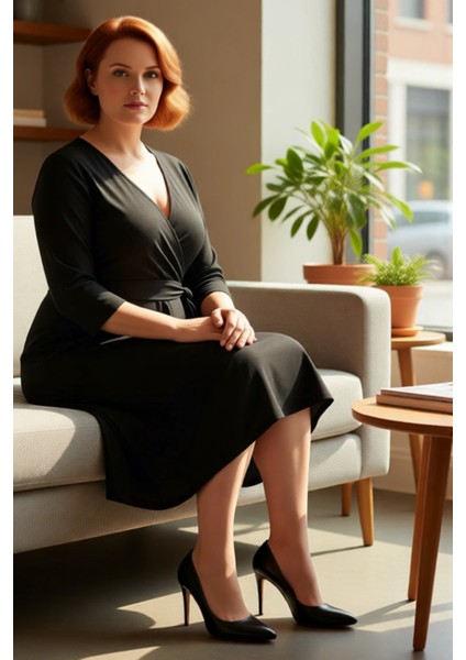 Kadın Büyük Beden Mor Kruvaze Kuşaklı A Line Örme Midi Elbise Şık ve Rahat Bir Seçim Kaliteli fiyatları