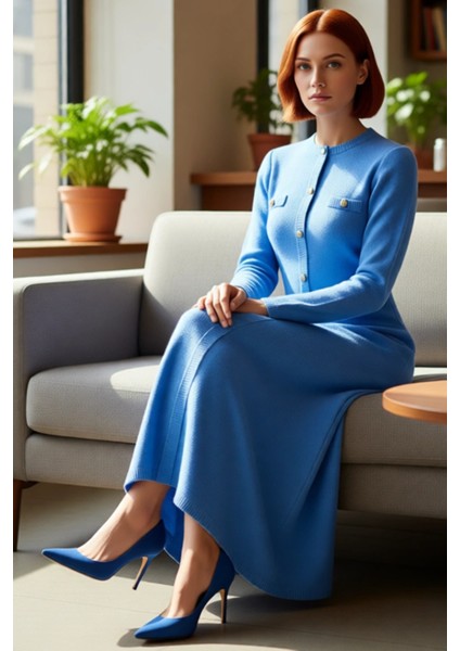 Kadın Tesettür A Line Maxi Triko Elbise Selanik Dokuma Standart Uzun Kol Bisiklet Yaka Düz Akrilik fiyatları