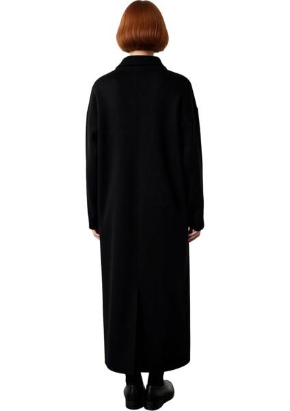 Kadın Füme Rahat Kalıp Maxi Boy Fermuarlı Dik Yaka Düz Desen Uzun Kol Triko Elbise Kaliteli fırsatları