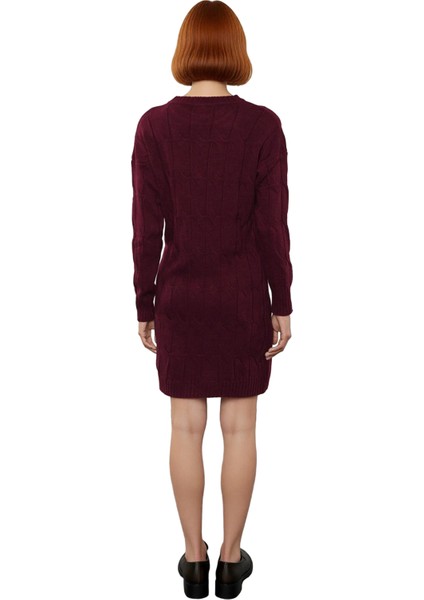 Kadın Saç Örgü Desenli Shift Kalıp Uzun Kol Bisiklet Yaka Mini Triko Elbise Şık ve Konforlu fırsatları