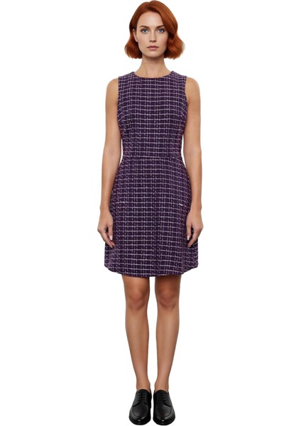 Kadın A Kesim Kolsuz Ofis Elbisesi Ekose Kareli Dokuma Tüvit Kumaş Ilkbahar Sonbahar Şıklığı modelleri