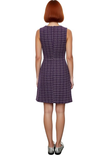 Kadın A Kesim Kolsuz Ofis Elbisesi Ekose Kareli Dokuma Tüvit Kumaş Ilkbahar Sonbahar Şıklığı fırsatları