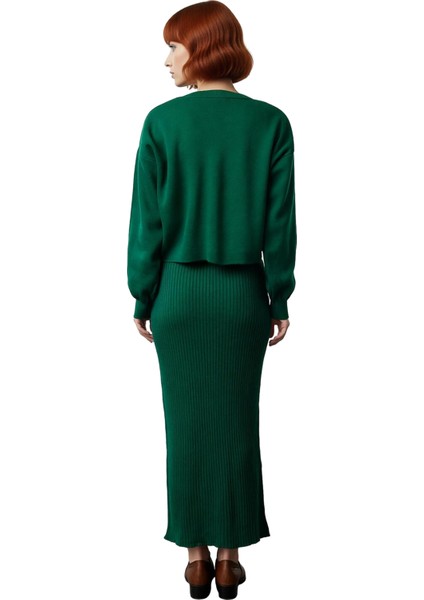 Kadın Bodycon Kesim Midi Triko Elbise Uzun Kollu Uyumlu Kazak Ikili Takım Şık Günlük Stile Uygun fırsatları