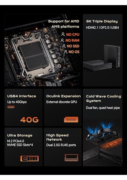 Ms-A1 Mini Workstation Mini Barebone Pc, Ddr5/4xm.2 Nvme Ssd, Dual 2.5g RJ45 Mini Pc,hdmı/dp/type-C,4xusb Ports,supports Amd Am5 Cpu,wifi 6e&amp;... fiyatları