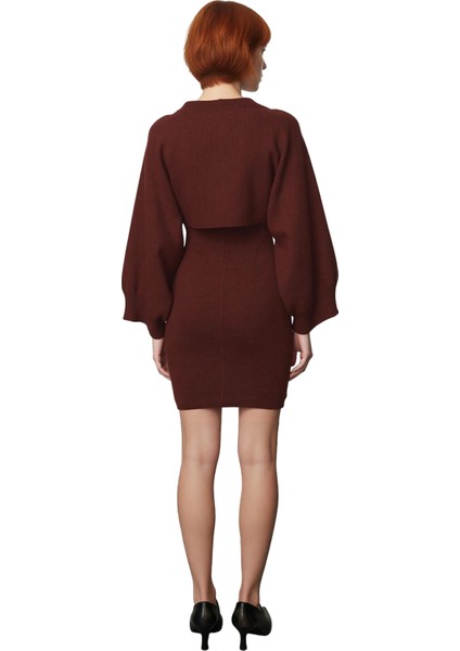 Kadın Triko Bisiklet Yaka Uzun Kollu Bolero Mini Bodycon Elbise Takımı Modern Şıklık Kaliteli fırsatları