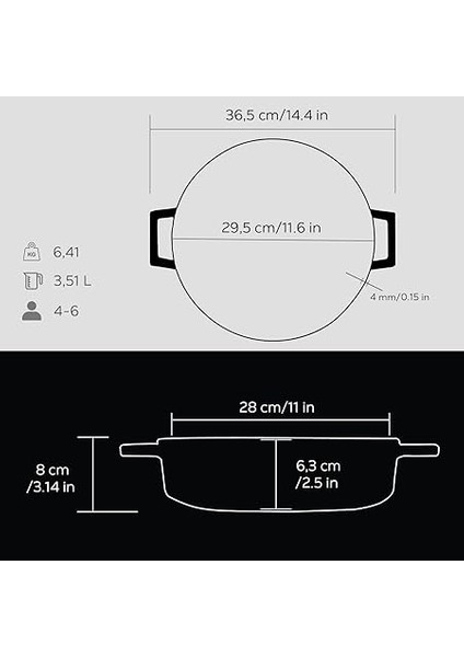 Döküm Çok Amaçlı Yayvan Tencere Çap(Ø) 28 cm - Trendy Siyah indirimleri