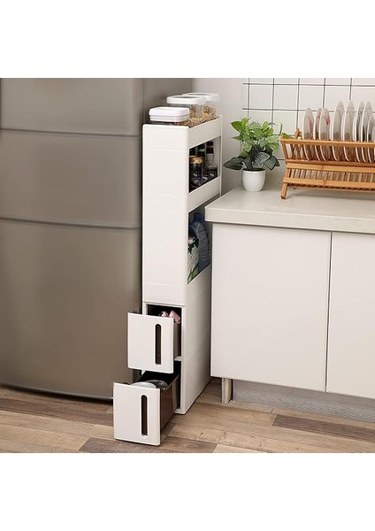 Mutfak Banyo ve Kiler Için Dar 3 Raflı 2 Çekmeceli Girintili Dolap, Mutfak Banyo ve Mahzen 17CM Geniş Beyaz KFR06WT indirimleri