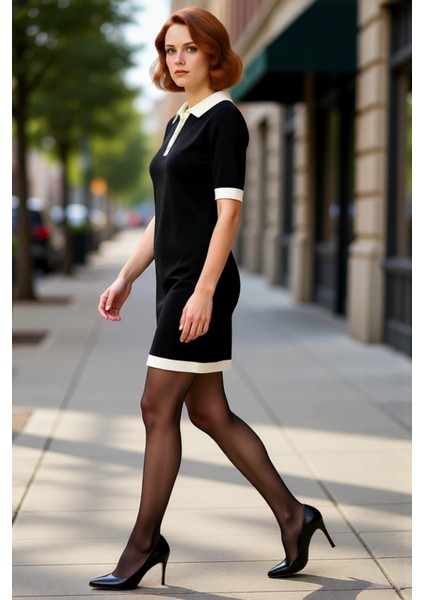 Kadın Polo Yaka Kısa Kollu Triko Mini Elbise Shift Kalıbı Ile Gün Boyu Konfor Sunuyor. Kaliteli