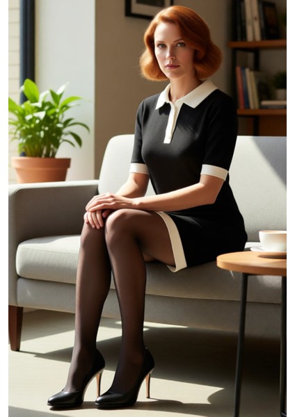 Kadın Polo Yaka Kısa Kollu Triko Mini Elbise Shift Kalıbı Ile Gün Boyu Konfor Sunuyor. Kaliteli fiyatları