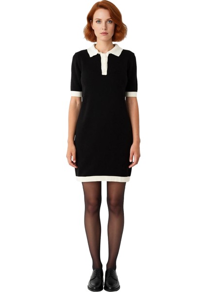 Kadın Polo Yaka Kısa Kollu Triko Mini Elbise Shift Kalıbı Ile Gün Boyu Konfor Sunuyor. Kaliteli modelleri