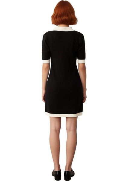 Kadın Polo Yaka Kısa Kollu Triko Mini Elbise Shift Kalıbı Ile Gün Boyu Konfor Sunuyor. Kaliteli fırsatları