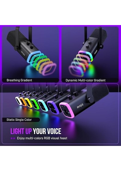 Usb/xlr Dinamik Mikrofon, Podcast Kayıt Için, Rgb Işıklı Pc Bilgisayar Oyun Akış Mikrofonu, Sessiz Düğme, Kulaklık Jakı, Masaüstü Standı, Şarkı Söylemek Için Vokal Mikrofon Youtube-Ampligame indirimleri