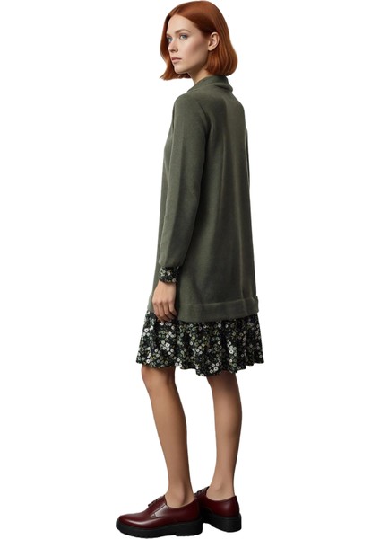 Kadın Selanik Örme Dik Yaka Uzun Kol Shift Kalıp Mini Elbise Çiçek Desenli Günlük Şıklık Kaliteli fırsatları