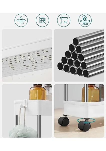 Arabası, 4 Seviyeli Mutfak Arabası, Mutfak Rafı, Tekerlekli Niş Rafı, Banyo Rafı, Yerden Tasarruf Sağlayan, Beyaz fırsatları