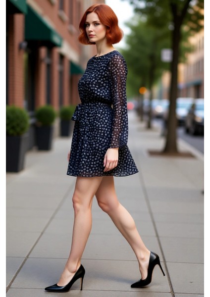 Kadın Mini Skater Elbise Dokuma Şifon Kumaş Bisiklet Yaka Çok Renkli Çiçek Desenli Patchwork fırsatları