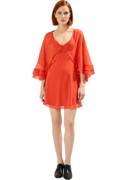 Kadın Çiçekli V Yaka Skater Polyester Mini Elbise Yarasa Kollu Astarlı Kokteyl Şıklığı Için Ideal modelleri