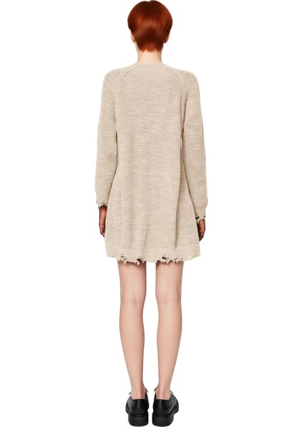 Kadın Shift Kalıp Mini Boy Akıtma Detaylı Triko Elbise Rahat Bisiklet Yaka Uzun Reglan Kol Kışlık fırsatları