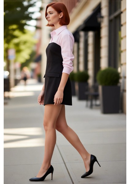 Kadın Bodycon Kesim Mini Gömlek Elbise Düşük Kol Uzun Kollu Finike Dokuma Zarif Tasarım Kaliteli