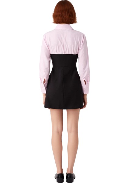 Kadın Bodycon Kesim Mini Gömlek Elbise Düşük Kol Uzun Kollu Finike Dokuma Zarif Tasarım Kaliteli fırsatları