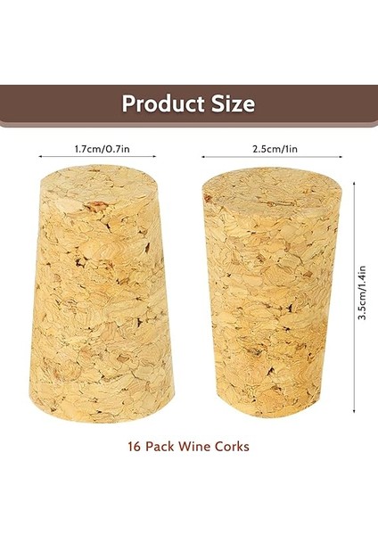 Lens 16'lı Paket Yumuşak Ahşap Mantar Konik Mantar Tapaları Ahşap Şişe Tıpası Sızdırmaz Şarap Şişesi Mantarları Bira Şarap Şişesi Için Yedek Tıpalar, 0,67 x 0,87 x 1,38 Inç modelleri
