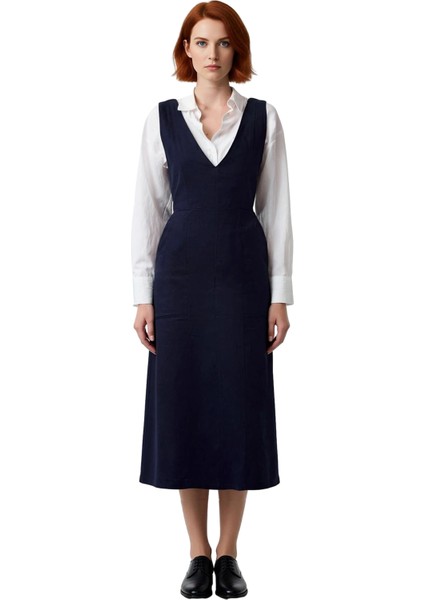 Kadın V Yaka Midi Boy Dokuma Jile Elbise %100 Pamuk Doğal Rahat Günlük Şıklık Için Ideal Seçim modelleri