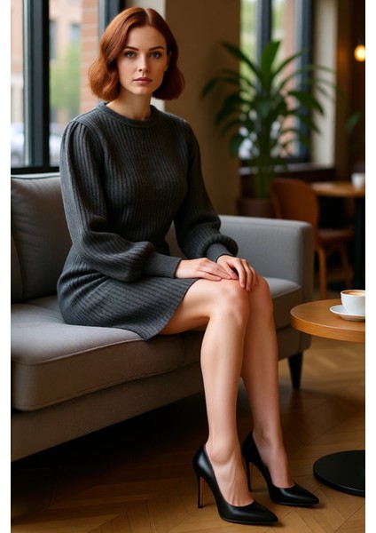 Kadın A Line Kesim Düz Desen Bisiklet Yaka Uzun Kollu Triko Mini Elbise ile Şıklık ve Konforu fiyatları