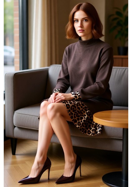 Kadın Selanik Örme Dik Yaka Uzun Kol Shift Kalıp Mini Elbise Çiçek Desenli Günlük Şıklık Kaliteli fiyatları