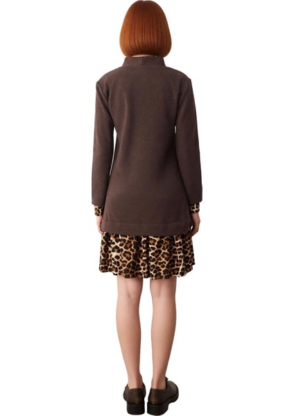 Kadın Selanik Örme Dik Yaka Uzun Kol Shift Kalıp Mini Elbise Çiçek Desenli Günlük Şıklık Kaliteli fırsatları