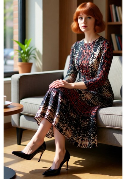 Kadın Maxi Boy Şifon Astarlı Animal Desenli Hakim Yaka Uzun Kollu Skater Elbise Kaliteli Şık fiyatları