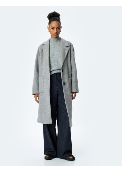 Cep Detaylı Kruvaze Yaka Uzun Kaban