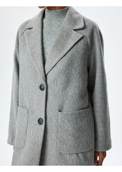 Cep Detaylı Kruvaze Yaka Uzun Kaban